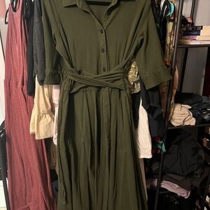 eShakti Green Maxi Shirt Dress